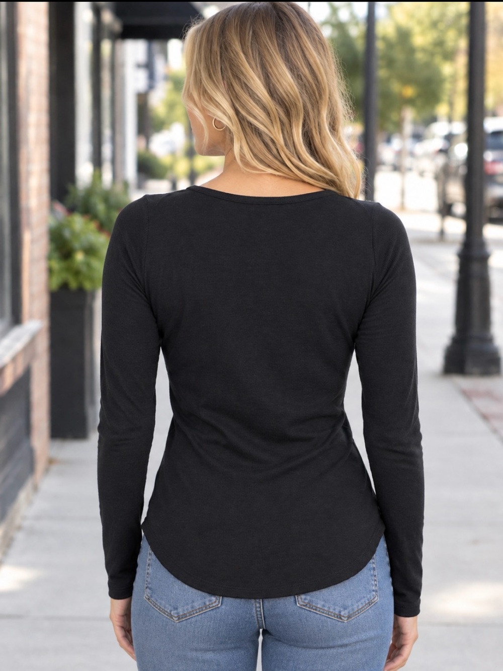 Chaser Ruffle Ribbed Henley Top - Picture 2 of 10